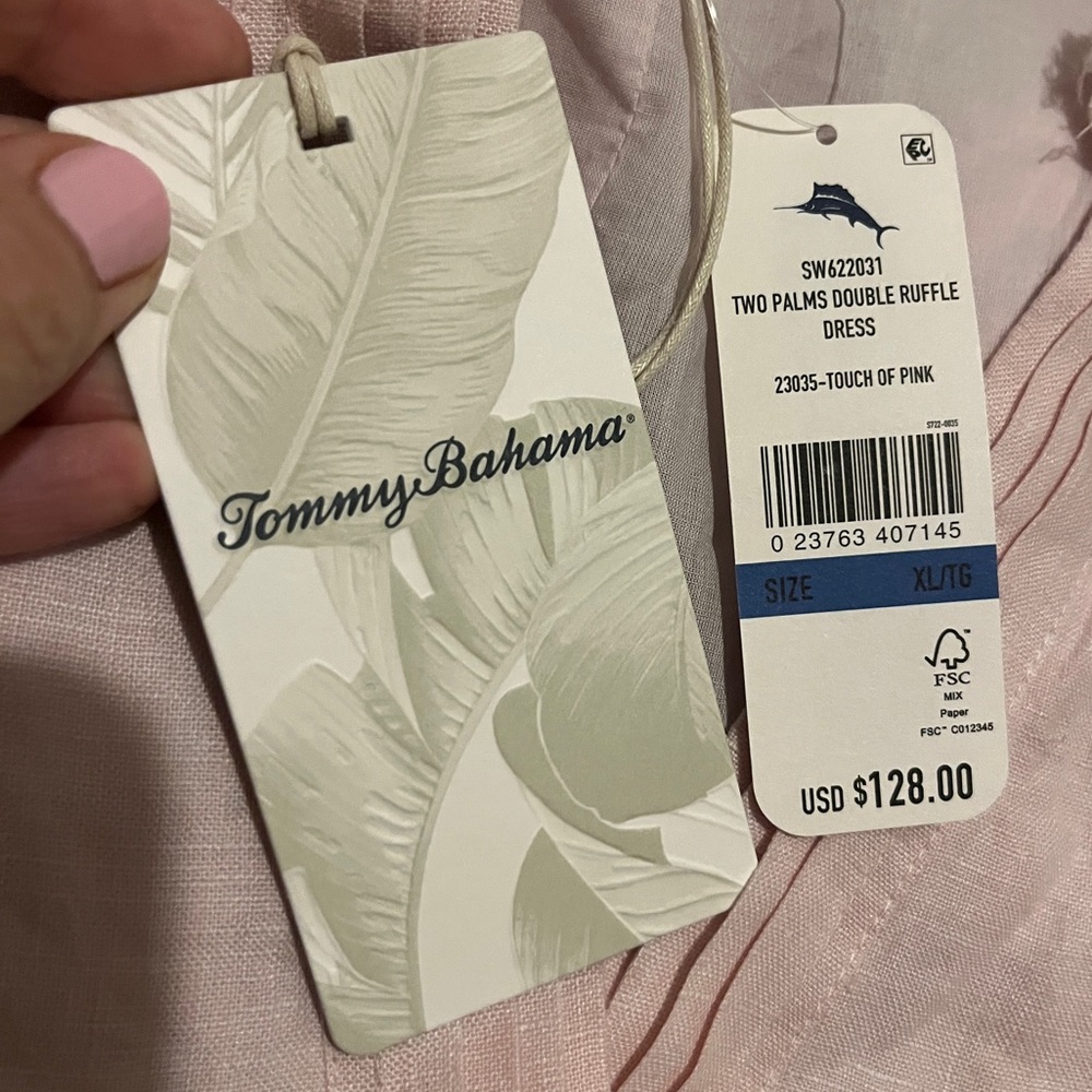 NWT Tommy Bahama Touch of Pink Ruffle Linen Dress; sleeveless, feminine, size XL - Picture 2 of 8